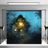Aperturee Aperturee Fairytale Forest Cabin Photography Backdrop Whimsical Cottage with Glowing Stars Enchanted Woods at Night Prop