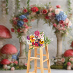Aperturee - Aperturee Fairytale Mushroom Wedding Arch Backdrop Enchanted Forest with Flowers Whimsical Garden Ceremony Photo Prop