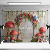 Aperturee - Aperturee Fairytale Mushroom Wedding Arch Backdrop Enchanted Forest with Flowers Whimsical Garden Ceremony Photo Prop