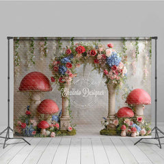 Aperturee - Aperturee Fairytale Mushroom Wedding Arch Backdrop Enchanted Forest with Flowers Whimsical Garden Ceremony Photo Prop