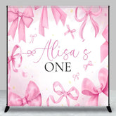 Aperturee - Aperturee Fairytale Pink Bow Custom Name One Birthday Backdrop
