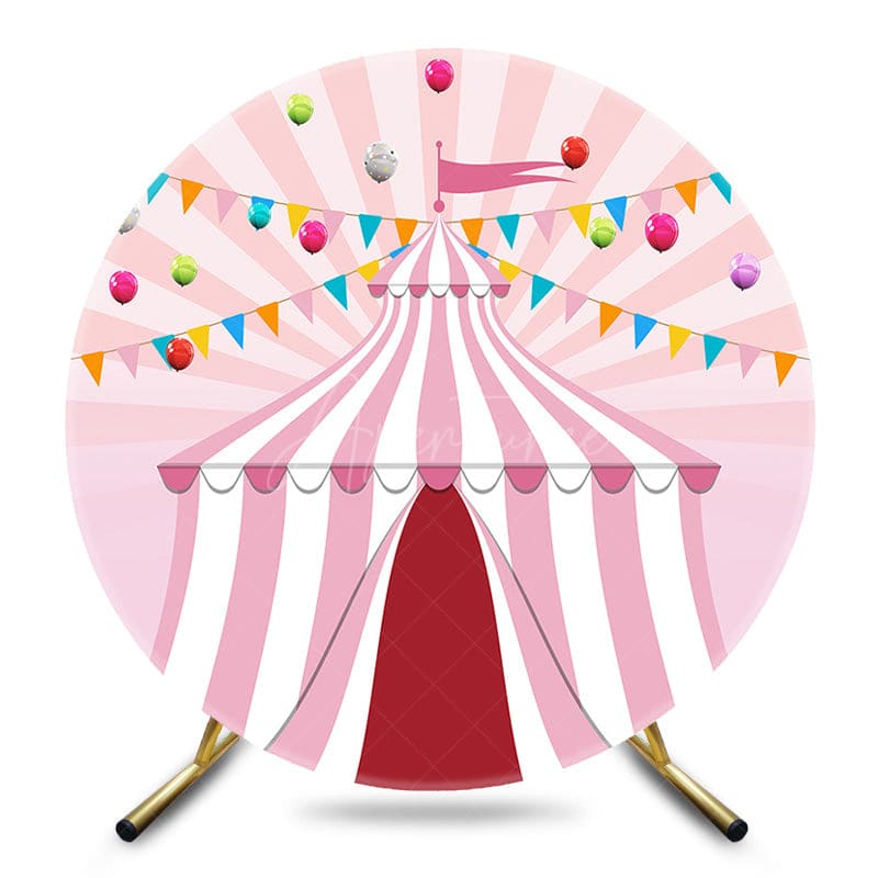 Aperturee - Aperturee Fairytale Pink Circus Tent Round Birthday Backdrop