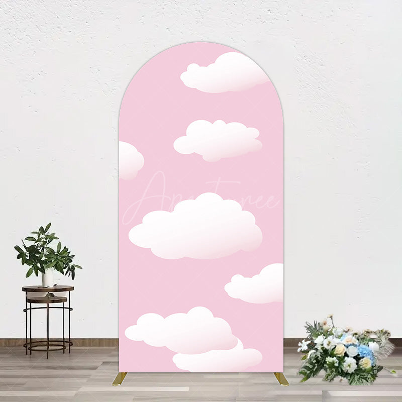 Aperturee - Aperturee Fairytale Pink White Clouds Birthday Arch Backdrop
