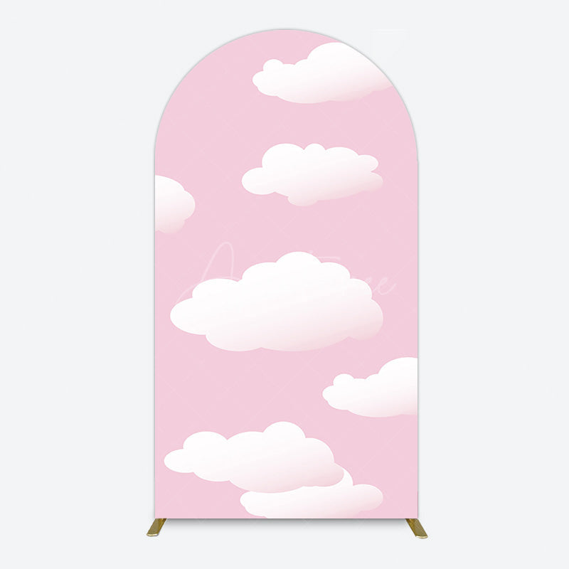 Aperturee - Aperturee Fairytale Pink White Clouds Birthday Arch Backdrop