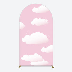 Aperturee - Aperturee Fairytale Pink White Clouds Birthday Arch Backdrop