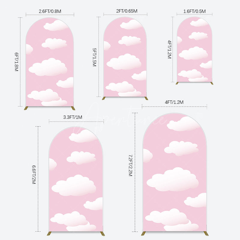 Aperturee - Aperturee Fairytale Pink White Clouds Birthday Arch Backdrop