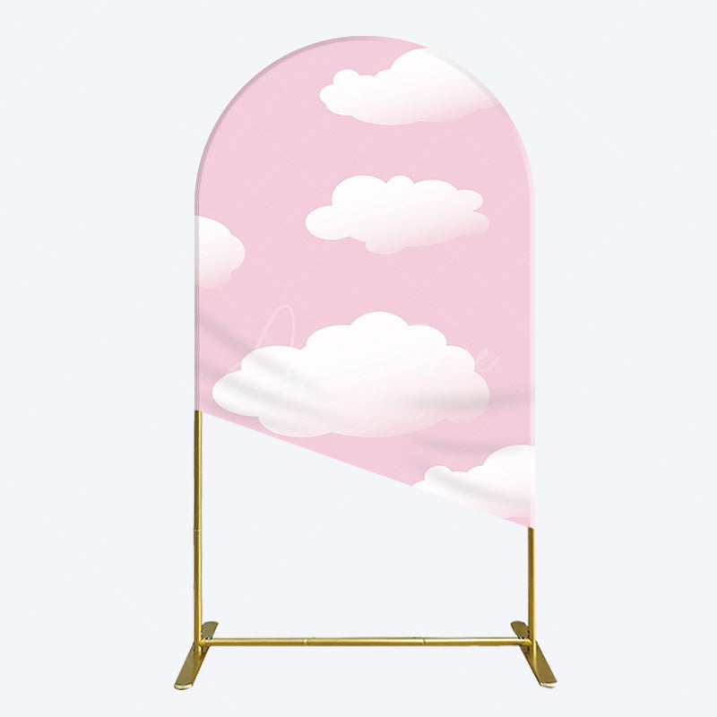 Aperturee - Aperturee Fairytale Pink White Clouds Birthday Arch Backdrop