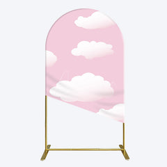 Aperturee - Aperturee Fairytale Pink White Clouds Birthday Arch Backdrop