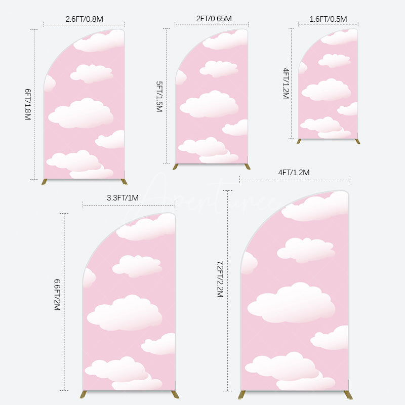 Aperturee - Aperturee Fairytale Pink White Clouds Birthday Half Moon Arch Backdrop