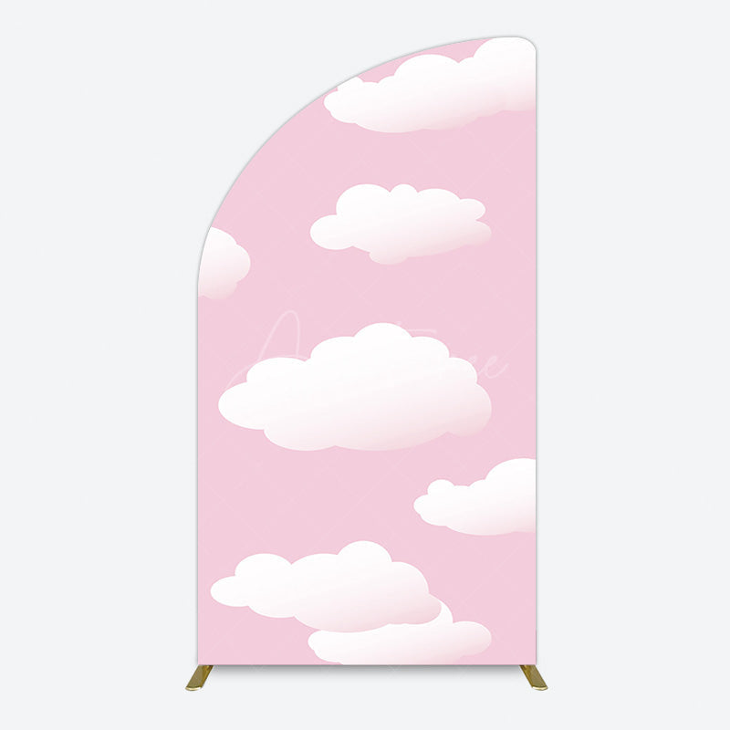 Aperturee - Aperturee Fairytale Pink White Clouds Birthday Half Moon Arch Backdrop