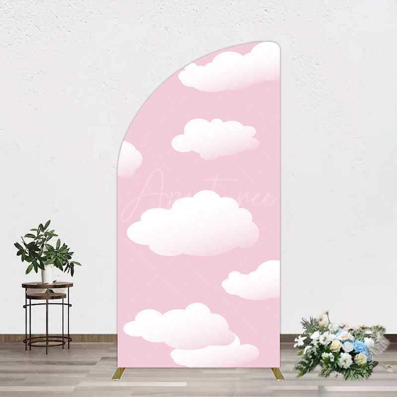 Aperturee - Aperturee Fairytale Pink White Clouds Birthday Half Moon Arch Backdrop