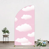 Aperturee - Aperturee Fairytale Pink White Clouds Birthday Half Moon Arch Backdrop
