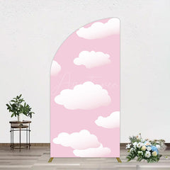 Aperturee - Aperturee Fairytale Pink White Clouds Birthday Half Moon Arch Backdrop