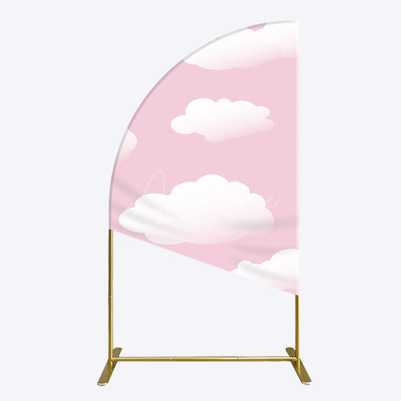 Aperturee - Aperturee Fairytale Pink White Clouds Birthday Half Moon Arch Backdrop
