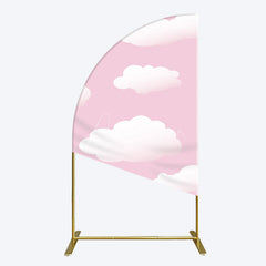 Aperturee - Aperturee Fairytale Pink White Clouds Birthday Half Moon Arch Backdrop