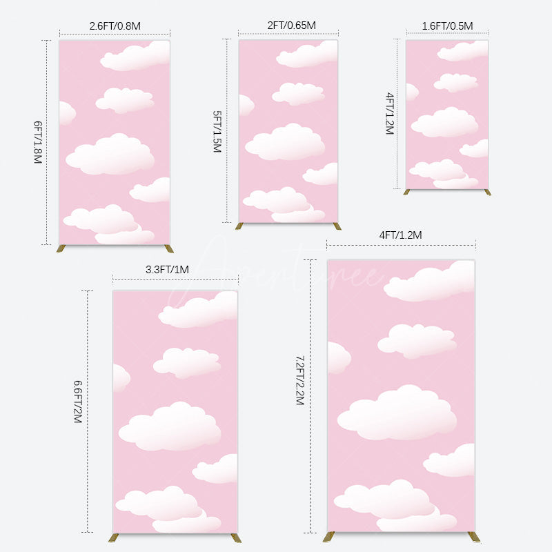 Aperturee - Aperturee Fairytale Pink White Clouds Birthday Rectangle Backdrop