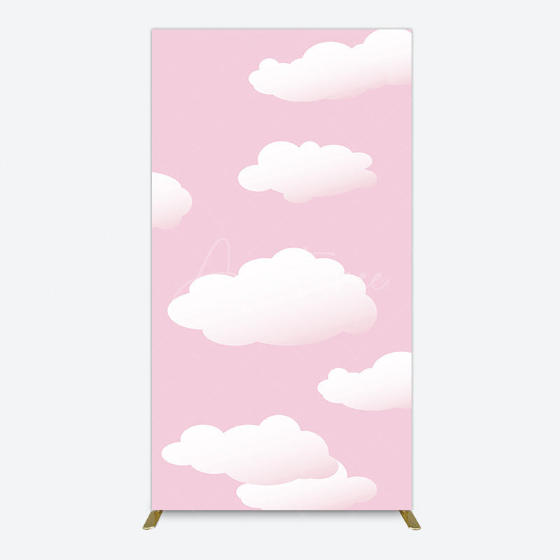 Aperturee - Aperturee Fairytale Pink White Clouds Birthday Rectangle Backdrop