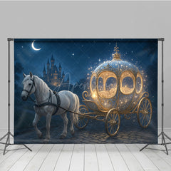 Aperturee - Aperturee Fairytale Princess Carriage with White Horse Photography Backdrop Magical Castle Cinderella Inspired Cake Smash