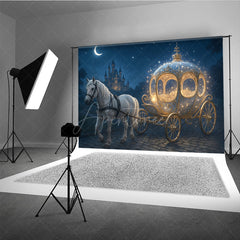 Aperturee - Aperturee Fairytale Princess Carriage with White Horse Photography Backdrop Magical Castle Cinderella Inspired Cake Smash