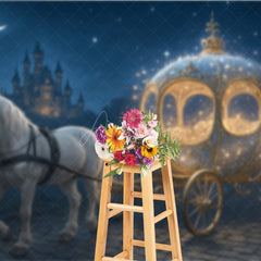 Aperturee - Aperturee Fairytale Princess Carriage with White Horse Photography Backdrop Magical Castle Cinderella Inspired Cake Smash