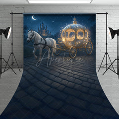 Aperturee - Aperturee Fairytale Princess Carriage with White Horse Sweep Backdrop Magical Castle Cinderella Inspired Cake Smash