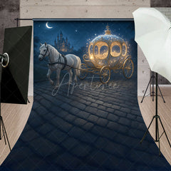 Aperturee - Aperturee Fairytale Princess Carriage with White Horse Sweep Backdrop Magical Castle Cinderella Inspired Cake Smash