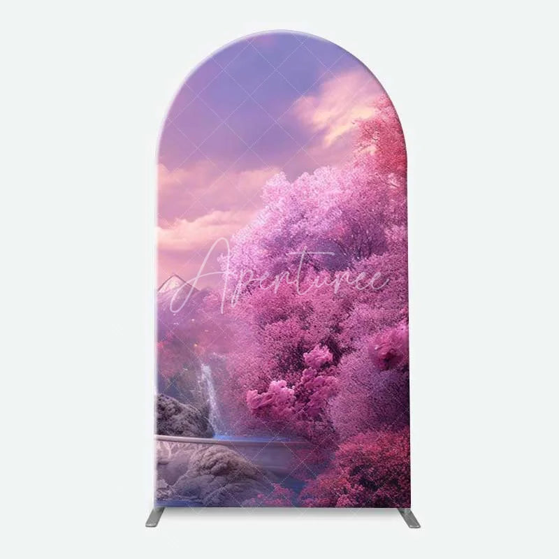 Aperturee - Aperturee Fairytale Princess Castle Arch Backdrop Magical Pink Kingdom for Girl’s Birthday Dreamy Party Photo Booth Decor