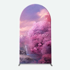 Aperturee - Aperturee Fairytale Princess Castle Arch Backdrop Magical Pink Kingdom for Girl’s Birthday Dreamy Party Photo Booth Decor