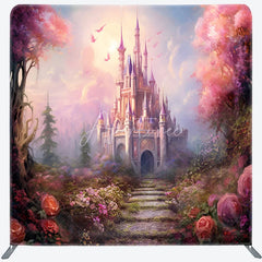 Aperturee - Aperturee Fairytale Princess Castle Double-Sided Tension Fabric Backdrop Magical Pink Forest Dreamy Party Photo Booth