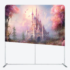 Aperturee - Aperturee Fairytale Princess Castle Double-Sided Tension Fabric Backdrop Magical Pink Forest Dreamy Party Photo Booth
