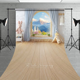 Aperturee Aperturee Fairytale Window Cake Smash Sweep Backdrop Kids Room with Castle View Whimsical First Birthday Photo Prop