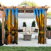Aperturee - Aperturee Fall Forest Lake Waterproof Printed Outdoor Curtains