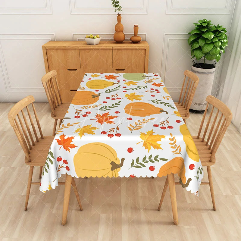 Aperturee - Aperturee Fall Harvest Pumpkin Patch Rectangle Tablecloth for Thanksgiving Dinner and Autumn Themed Party Decor