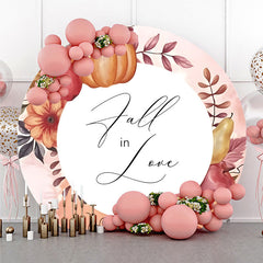 Aperturee - Aperturee Fall in Love Round Wedding Backdrop Autumn Pumpkins and Flowers Wreath Rustic Themed Engagement Party Decor
