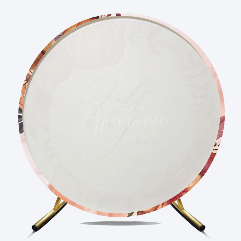 Aperturee - Aperturee Fall in Love Round Wedding Backdrop Autumn Pumpkins and Flowers Wreath Rustic Themed Engagement Party Decor