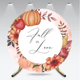 Aperturee - Aperturee Fall in Love Round Wedding Backdrop Autumn Pumpkins and Flowers Wreath Rustic Themed Engagement Party Decor