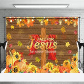 Aperturee - Aperturee Fall for Jesus Backdrop for Christian Thanksgiving Autumn Harvest with Cross He Never Leaves Party Decor