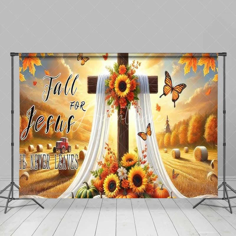 Aperturee - Aperturee Fall for Jesus Thanksgiving Backdrop Religious Cross Autumn Harvest Photography Background