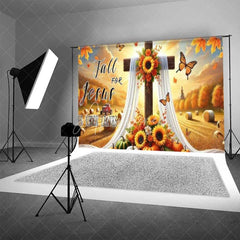 Aperturee - Aperturee Fall for Jesus Thanksgiving Backdrop Religious Cross Autumn Harvest Photography Background