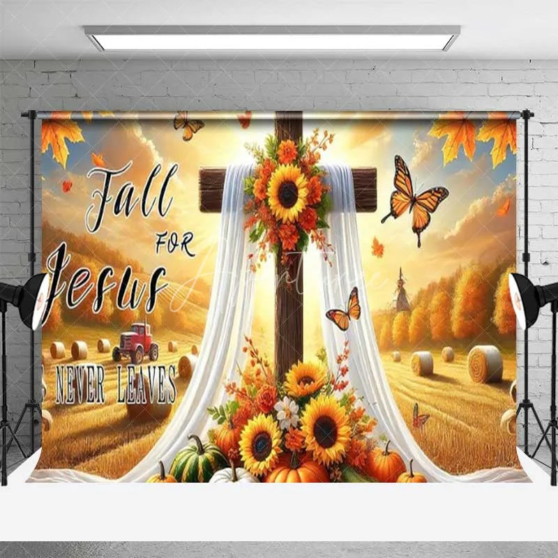 Aperturee - Aperturee Fall for Jesus Thanksgiving Backdrop Religious Cross Autumn Harvest Photography Background