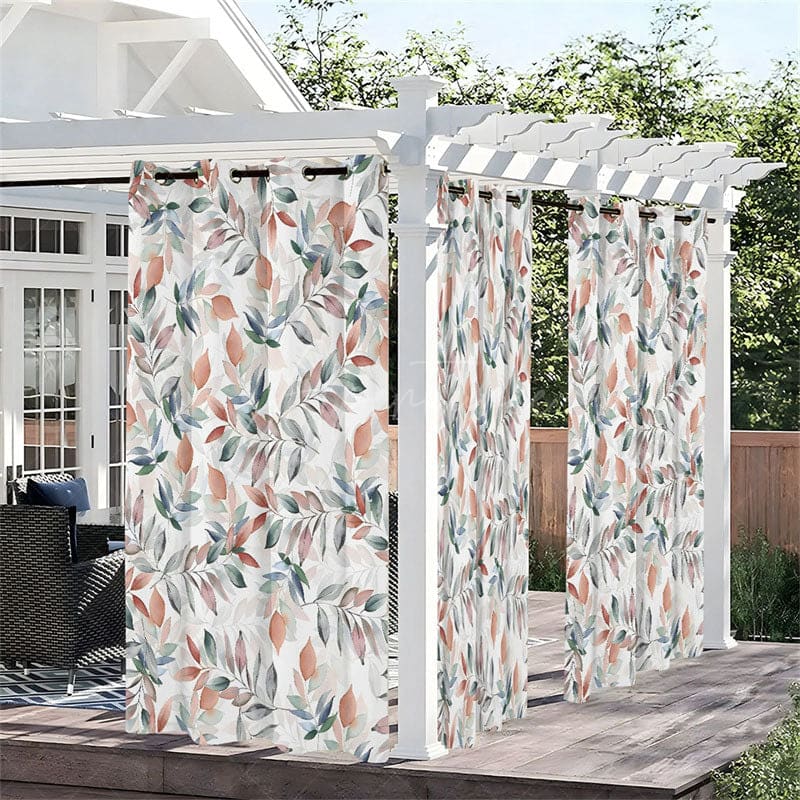 Aperturee - Aperturee Fall Leaves Fresh Waterproof Printed Outdoor Curtains