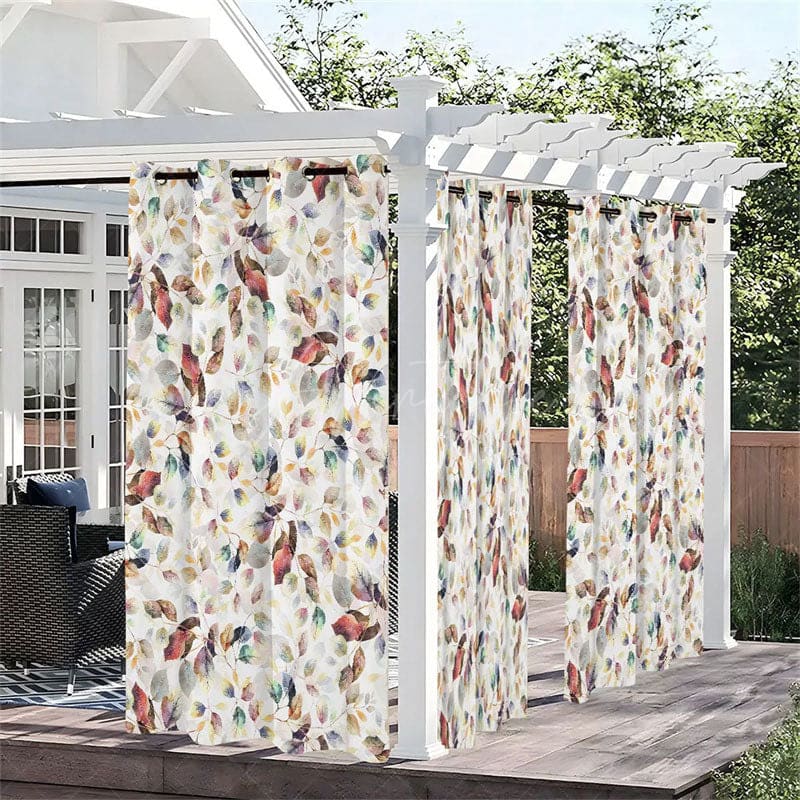 Aperturee - Aperturee Fall Leaves View Waterproof Printed Outdoor Curtains