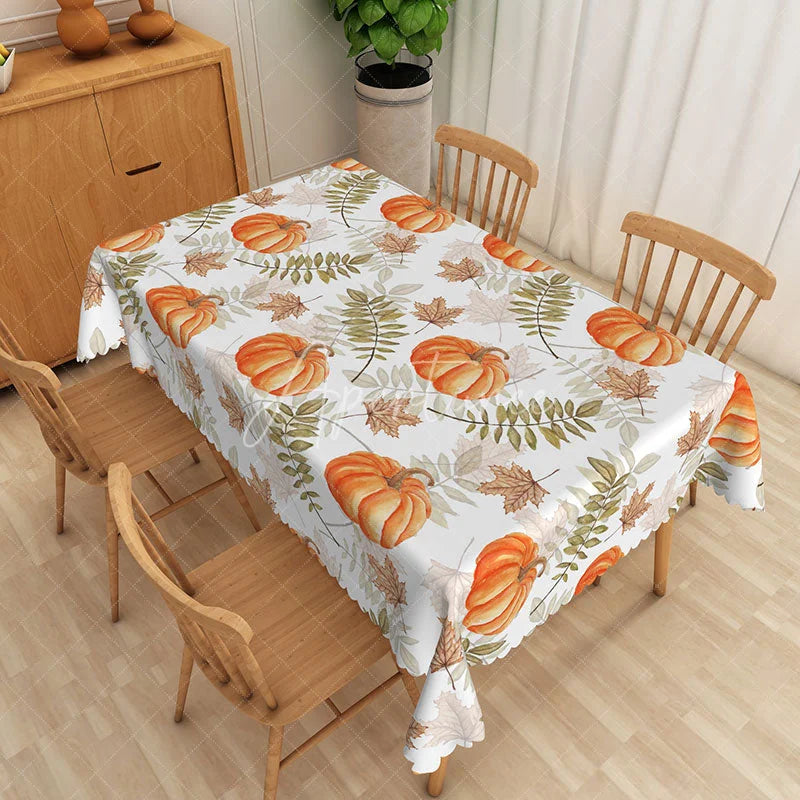Aperturee - Aperturee Fall Pumpkin and Maple Leaves Tablecloth Rustic Autumn Decor for Thanksgiving Dinner and Harvest Parties