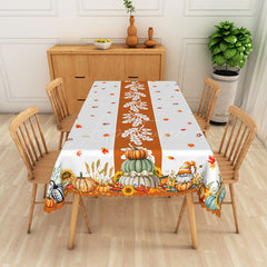 Aperturee - Aperturee Fall Pumpkin Patch and Autumn Leaf Rectangle Tablecloth for Thanksgiving and Harvest Festival Decor