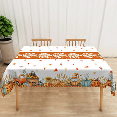 Aperturee - Aperturee Fall Pumpkin Patch and Autumn Leaf Rectangle Tablecloth for Thanksgiving and Harvest Festival Decor