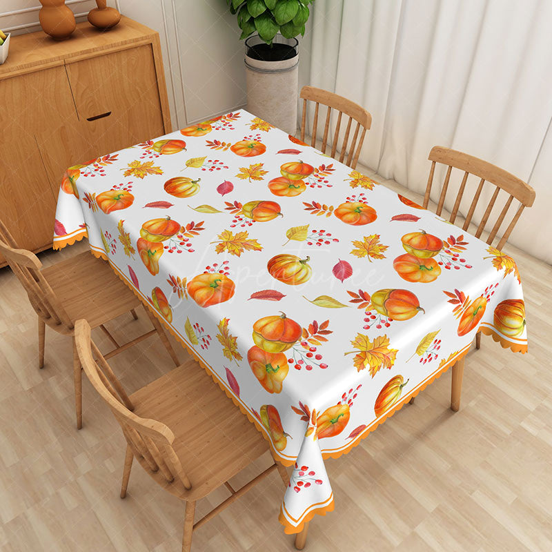 Aperturee - Aperturee Fall Pumpkin Patch Rectangle Tablecloth with Maple Leaves for Thanksgiving and Autumn Harvest Party
