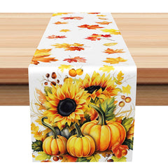 Aperturee - Aperturee Fall Table Runner with Sunflowers Pumpkins and Autumn Leaves for Thanksgiving and Harvest Festival