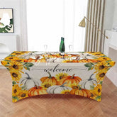 Aperturee - Aperturee Fall Watercolor Pumpkin Sunflower Cute Stretch Table Cover
