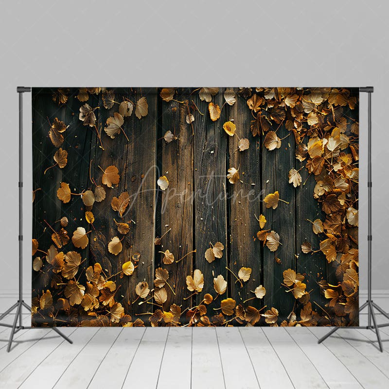Aperturee - Aperturee Fallen Ginkgo Leaves Wooden Floor Autumn Backdrop