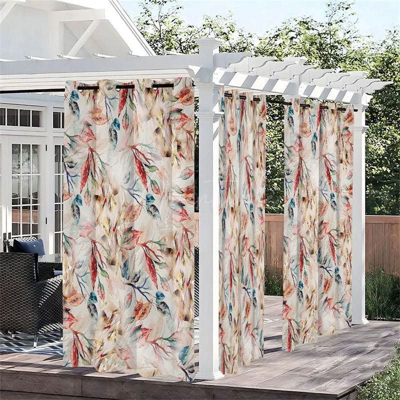 Aperturee - Aperturee Fallen Leaf Fresh Waterproof Printed Outdoor Curtains